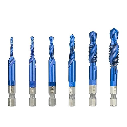 6pcs HSS Thread Tap Set M3 M4 M5 M6 M8 M10 - Precision Screw Machine Taps with Center Punch, Durable Nanos Blue Coated Tap Drill Bits for Metal & Wood, Ideal for DIY & Professionals