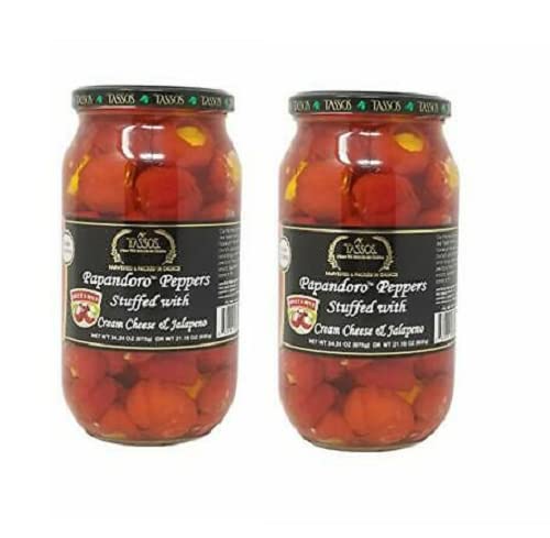 Papandoro Peppers Stuffed with Cream Cheese & Jalapeno (Sweet & Mild) 2 Jars NT. WT. 34.23oz (970g) DR. WT. 21.180z (600g)