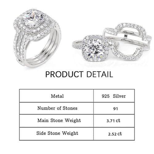 Jeulia 2PCS Wedding Bridal Band Ring Enhancer Engagement Ring Set for Women Halo Split Shank Cushion Cut 925 Sterling Silver Ring Romantic Anniversary Promise Gift with Jewelry Box2