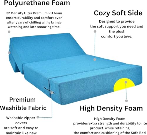 Image of Convertible Sofa Chair Bed, 3-in-1 Sleeper Chair with Foldable Design, Modern Upholstered Lounge Accent Chair, Space Saving Single Sofa Bed for Living Room, Bedroom & Small Spaces (Blue (FA088))