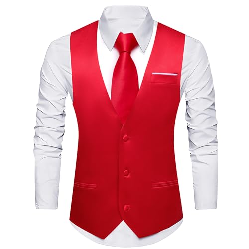Image of Barry.Wang Vest for Men Business /Leisure Dress Suit Vests V-neck 2 Pockets Wedding Party Tuxedo Satin Waistcoat