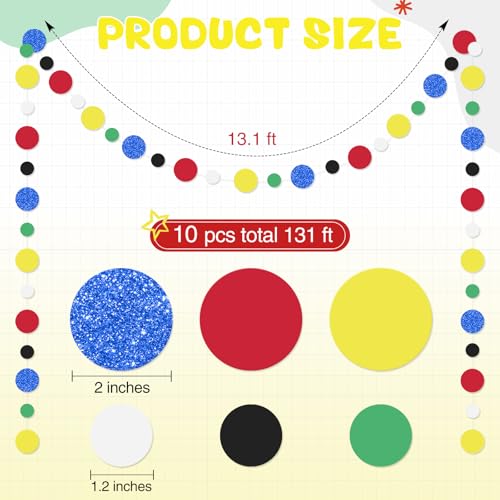 Image of Outus 10 Pieces Colorful Circle Garland Banner Hanging Paper Dot Decorations for Classroom, Birthday Party, Baby Shower, Wedding Backdrop & Photo Booth Graduation Decor (Classic Color)
