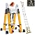 18FT Telescoping Aluminum A-Frame Ladder - EN131 Approved, 330lbs Capacity, Foldable to 39", w. Balance Bars & Wheels, Portable Metal Ladder for Car Trunk, 7+7 Foot Adjustable Step Ladders