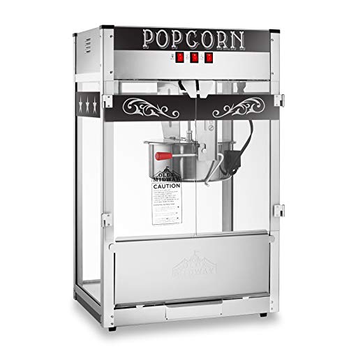 Olde Midway Commercial Popcorn Machine Maker Popper with Extra Large 16-Ounce Kettle - Black