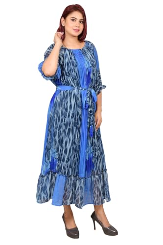 Image of Women's Gown Dress Georgette Fabric 3 /4 Sleeve Summer Wear One Piece Girls Dress Western Party Casual Wear Outfits for Ladies (Blue)