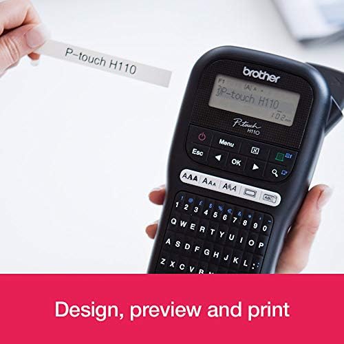 Brother PT-H110 Label Maker, P-Touch Label Printer, Handheld, QWERTY Keyboard, Up to 12mm Labels, Includes 12mm Black on White Tape Cassette