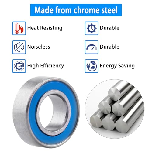Image of 10pcs MR126-2RS Ball Bearings - Miniature Deep Groove Ball Bearing Double Blue Rubber Sealed Chrome Steel for RC Cars /Planes /Drone /Robotics and Small Electric Motors(6x12x4mm)