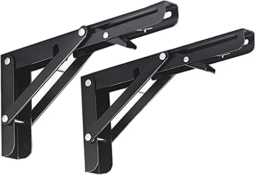 Image of L Angle Bracket 40cm Heavy Duty Foldable Wall Mounted Shelf Bracket Set with Release Arm Mechanism - Black Metal Support Brackets for Wooden Board 1 Pair (12 INCH )