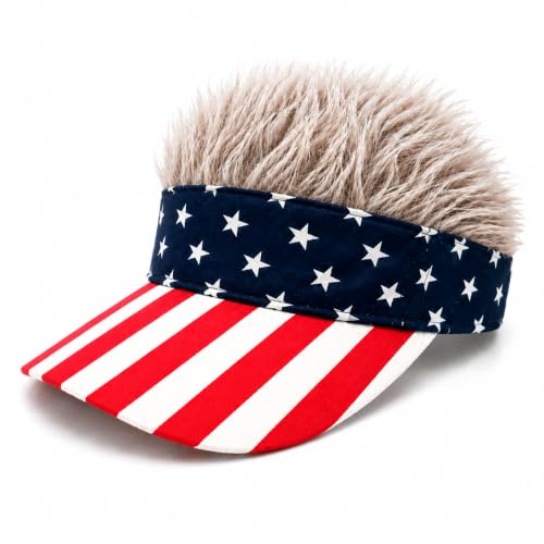 Image of Mens Visor with Hair Fake Hat with Hair for Men Funny Golf Hats Wig Hat Spiked Adjustable Baseball Cap