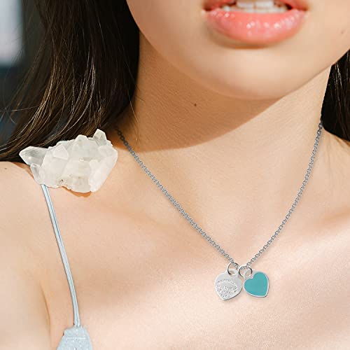 CHEERYMAGIC Enamel Heart Necklace Double Heart-shaped Pendant Necklaces Love Necklace Silver Charm Christmas Jewelry Gift for Women Girl A4-AXSGXL - Image 4