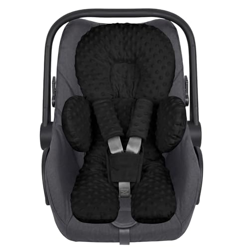 Image of Infant Car Seat Insert for Newborn Boys Girls, Extra Thick & Soft Minky Preemie Car Seat Head Body Support Cushion with Strap Pads, Perfect for Stroller, Baby Swing, Bouncer, 2-in-1 Reversible, Black