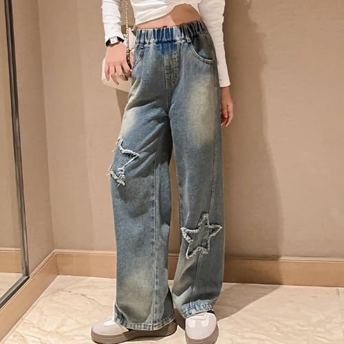 Tween Girls Star Print Denim Jeans Kids Baggy Y2K Vintage Skinny Stretch Streetwear Little Girl Elastic Waist Cute Jeggings3