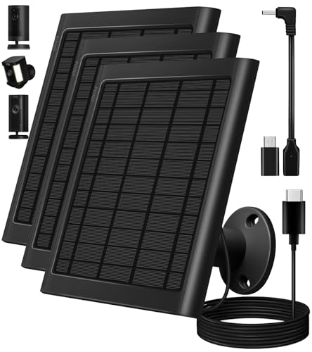 Image of 8W Solar Panel for Ring Camera, 3-Pack Solar Panel Charger Compatible with Ring Stick Up Cam Battery, Spotlight Cam Battery, Includes USB-C, DC & Micro Adapters, IP65 Waterproof, 10FT Cable