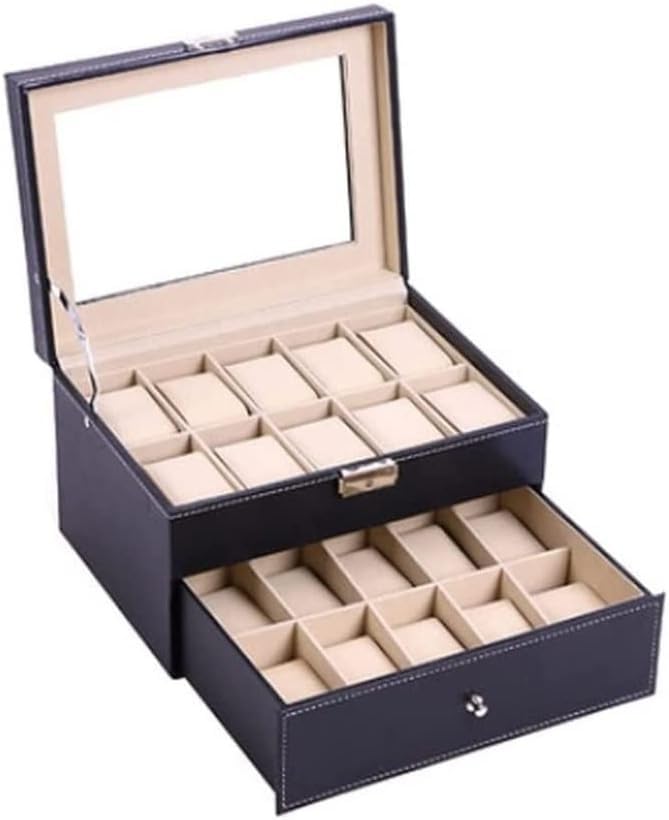 Boîte montre 20 grilles grand étui rangement cuir noir amovible YZCIS