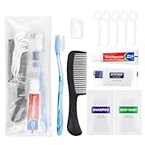 HQSLsund 100 Set Personal Hygiene Kit, Disposable Toothbrushes with Toothpaste Floss Comb Soap and Cover Bundle with 100 Shampoo, 100 Body Wash