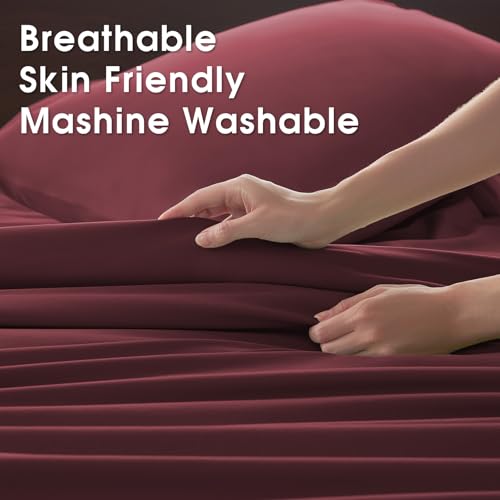 Image of Cal King 4 Piece Sheet Set - Comfy Breathable & Cooling Bed Sheets Set, Soft and Wrinkle Free, Deep Pockets, Easy & Secure Fit, Hotel Luxury Bedding - Oeko-Tex - Burgundy