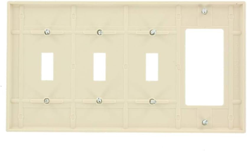 Leviton 4-Gang 3-Toggle 1-Decora/GFCI Device Combination Wallplate, P326-T, Light Almond image 2