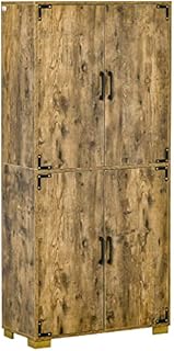 HOMCOM Farmhouse 4-Door Cabinet, Freestanding Tall Cupboard with Storage Shelves for Bedroom & Living Room, Rustic Wood Effect