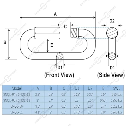SHONAN 3 Inch Stainless Steel Chain Quick Links- 4 Pack 5/16” Large Locking Carabiners Heavy Duty Chain Connector, 1250 Lbs Capacity