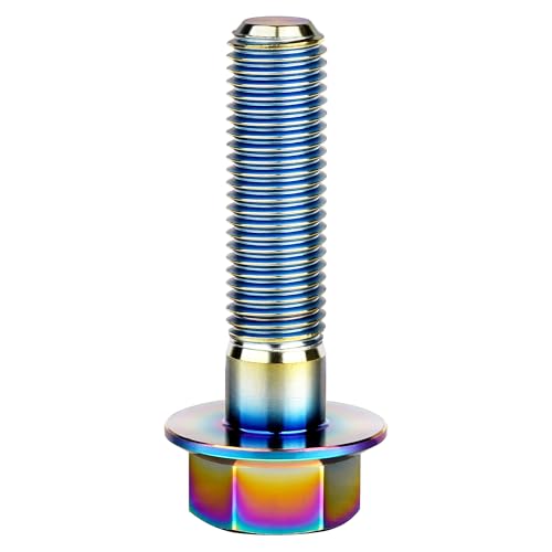 Image of Ti Screws M10 x 20 25 30 35 40 45 50 55 60 65 70 75 80 90 100mm 1.25 Pitch Titanium Flange Hex Bolt Pack of 4 (Rainbow, M10x40mm)