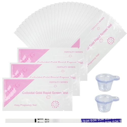 AYBUY 25 Tests de Grossesse Précoces, 25 Gobelets de Collecte, HCG Test, Sensibilité 25 mIU/ml, Détection Précoce, Utilisation Facile