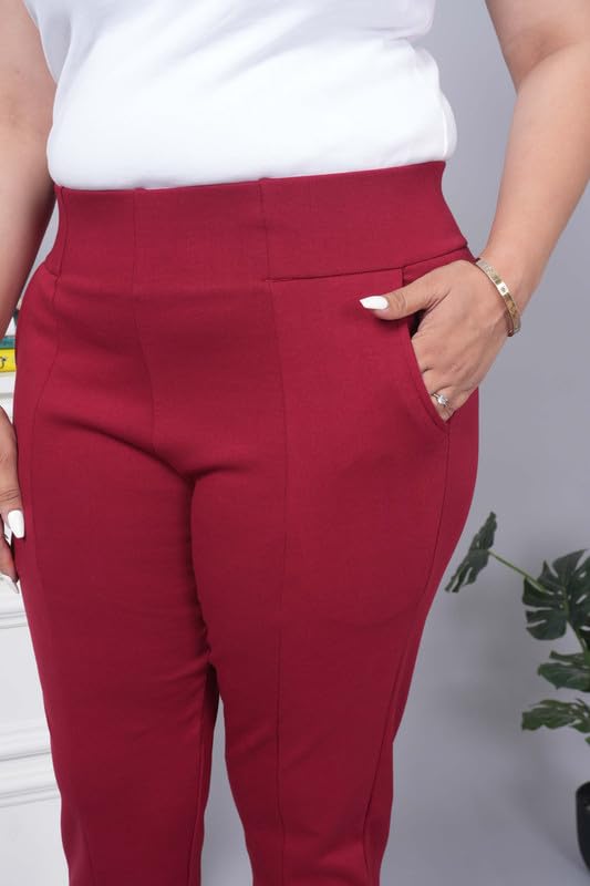 Image of Mlada Women's Solid Cotton Lycra High Waist Ankle Length Tummy Tucker Jeggings Trouser with 2 Side Pockets | Office Wear Summer Pants | Regular Fit, Stretchable, Comfortable & Stylish Everyday Bottoms