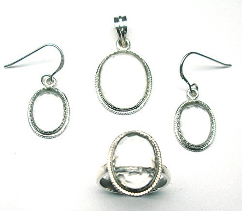 P D DiamondsNatural Real Crystal Oval Pendant with Chain Earring & Ring Set 925 SS