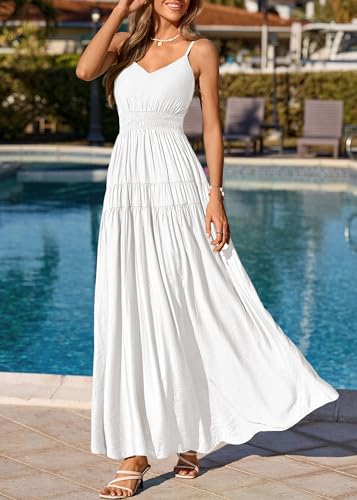 Image of KIRUNDO Maxi Dresses for Women 2026 Summer Sleeveless Spaghetti Strap Long Flowy Beach Vacation Dress Boho A Line Sundress