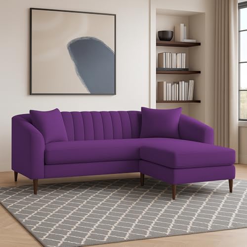 Image of Casaliving Doraldo 4 Seater L Shape Convertible Sofa Set for Living Room, 3 Seater & Ottoman Modular Sectional Couch for Small Space (Purple Colour) Fabric