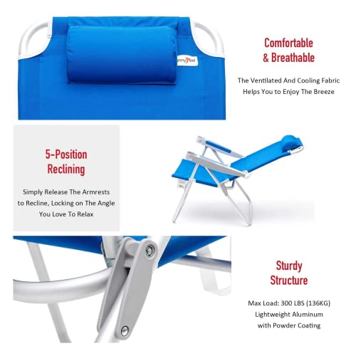 Sunnyfeel 17" Tall Oversized Folding Beach Chair 2 Pack 5 Position Lay Flat, Portable High Camping Chair With Cup Holder For Outdoor/Lawn/Trip/Picnic, Foldable Sand Chairs For Adults #TOP5
