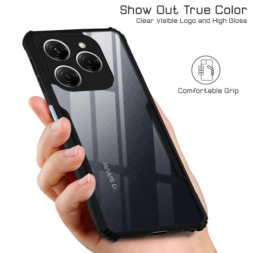 Image of Jkobi Back Case Cover for Tecno Spark 20 Pro (Polycarbonate Clear Panel with Shockproof | Professional Black)