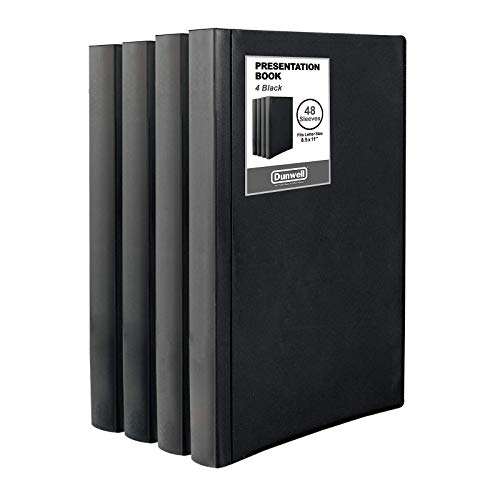 Dunwell Binders with Plastic Sleeves - (Black, 4 Pack), 48-Pocket Bound Presentation Books with Clear Sleeves, Each Displays 96 Pages of 8.5x11 Inch Letter Size Inserts, Sheet Protector Binders
