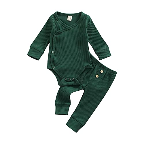 Image of Ledy Champswiin Winter Newborn Baby Boy Girl Clothes Set Ribbed Outfits Unisex Infant Solid Long Sleeve Tops Pants 2PCS