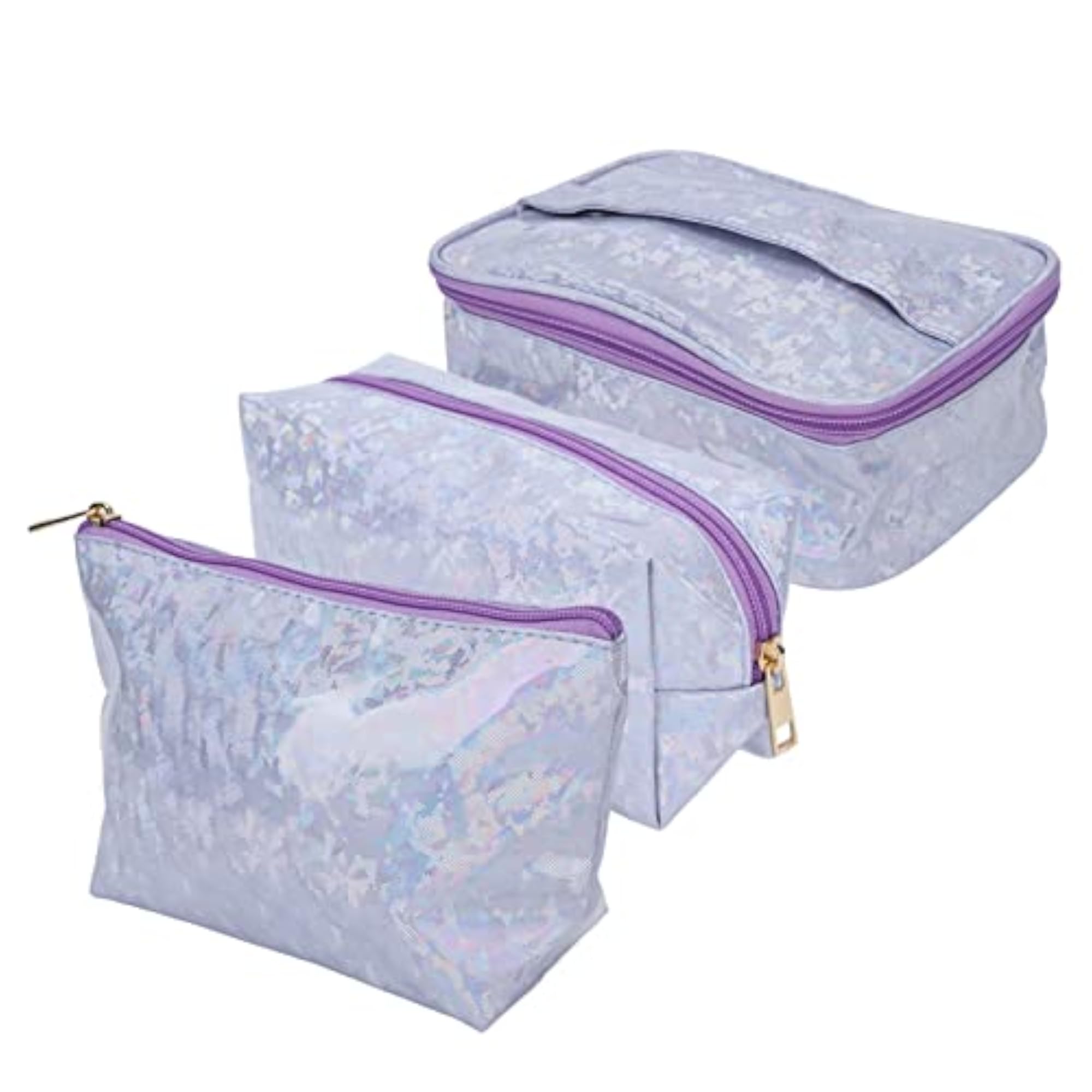 Waterproof Cosmetic Bag, Stylish Purple 3 Pieces Set