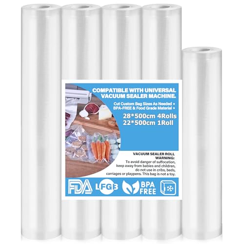Vakuumierbeutel 4 Rollen 22x500cm Profi Vakuumierfolie, Vakuumbeutel Lebensmittel für alle Vakuumiergerät, reißfest, BPA-frei, ca. 190µm, Sous Vide Gefrierbeutel für alle Mikrowelle