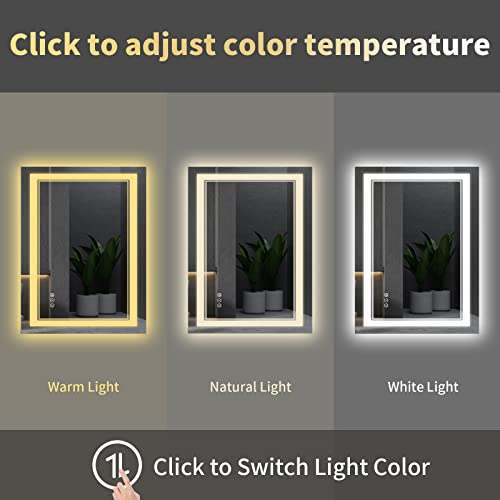 48x36 Inch Bathroom Mirror LED with Lights, Backlit and Front Lighted Anti-Fog Dimmable Memory Lighted Bathroom Vanity Mirror, Large Led Mirror for Bathroom