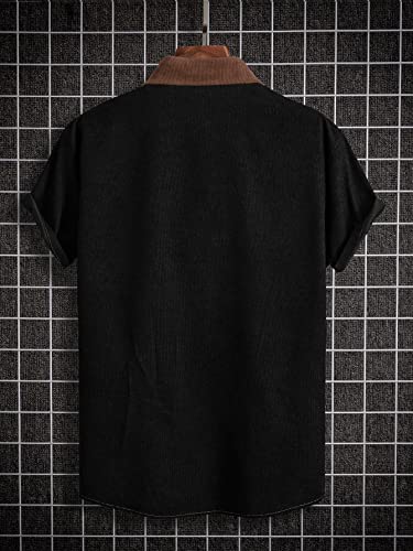 Milumia Men's Casual Button Up Shirt Pocket Short Sleeve Colorblock Blouse Tops2