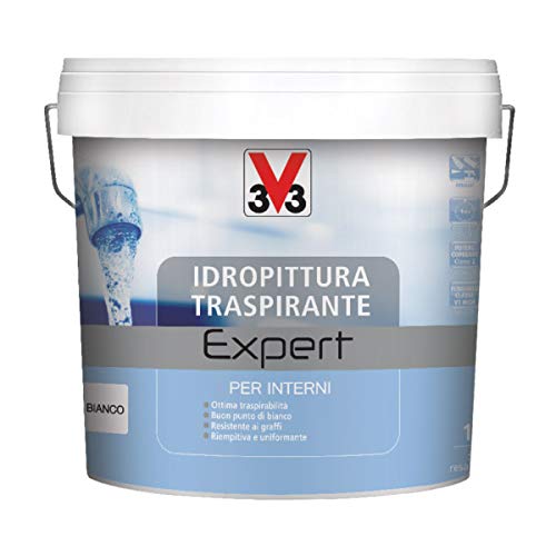 V33 Idropittura Traspirante Expert per Interni, Pittura Universale Bianca (4 Lt)