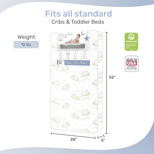 Dream On Me Twilight 5” 88 Coil Crib & Toddler Mattress, Made in USA