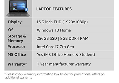 Image of HP Pavilion Intel Core i7 7th Gen 13.3-inch FHD Thin and Light Laptop (8GB /256GB SSD /Windows 10 Home /MS Office /Natural Silver /1.66 kg), U135TU