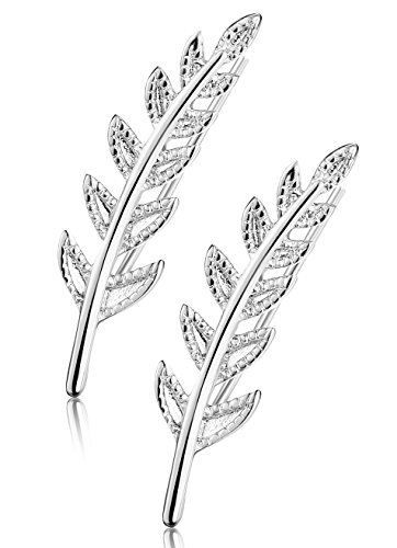 Funrun Jewelry Stainless Steel Stud Earrings Women Ear Cuff Leaf Crawlers Clip On Earrings 2 Pairs White Color #TOP2