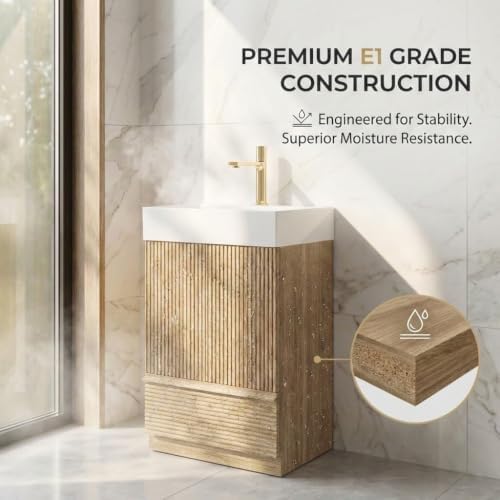 BLUHOUZZ 20" Bathroom Vanity with White Ceramic Sink, Oak Fluted - 4