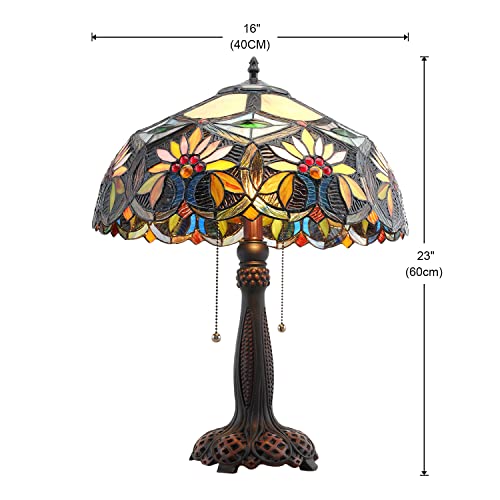 Ginsenglux Tiffany Style Table Lamp 2-Light 23" Tall Vintage Rustic Large Tiffany Lamp Bedside Large Luxurious Unique Desk Light Stained Glass Shade For Lover Bedroom Living Room Country Farmhouse #TOP4