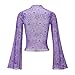 Durio Concert Outfit Country Concert Tops Purple Bell Sleeve Tops for Women Neon Girl Style Disco Outfit Woman Long Sleeve Crop Tops for Women Purple Star Medium Shirt
