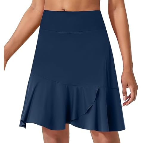 Turnhier Golf Skorts Skirts for Women 19" Knee Length Tennis Athletic Skort High Waisted Pleated Workout Skirt (Navy,L) Cover