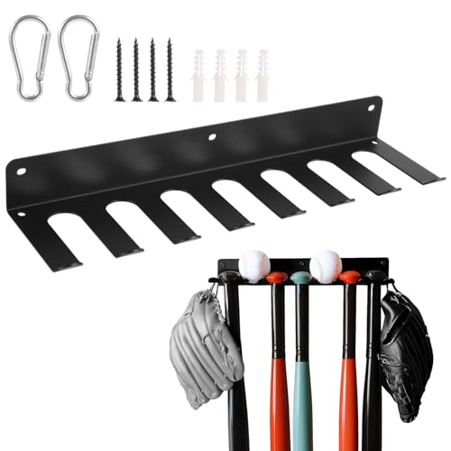 Wall Mount Baseball Bat Holder, Black Metal Rack for 14 Bats