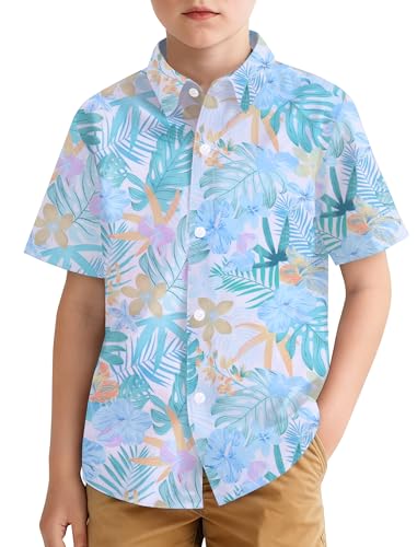 Image of Hawaiian Shirt for Boys Button Down Wrinkle Free Shirt Short Sleeve Funny Beach Casual Summer Print Top for Kids 4-15 Years