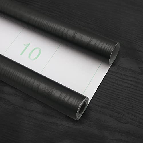 Seonta Black Contact Paper 16"X118" Wood Peel And Stick Wallpaper Waterproof Removable Self Adhesive Wall Paper Sticker Cover Wood Vinyl Wrap For Countertop Desk Table Cabinets #TOP1