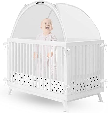 Small Size Crib Safety Canopy Net Tent Pop Up Mesh Cover Stops Climbing Stuck Limbs See Through Netting for Baby &amp Toddler Bed with Ties Zippers Bags by Baby Movs 49''x26''x52'' Stars