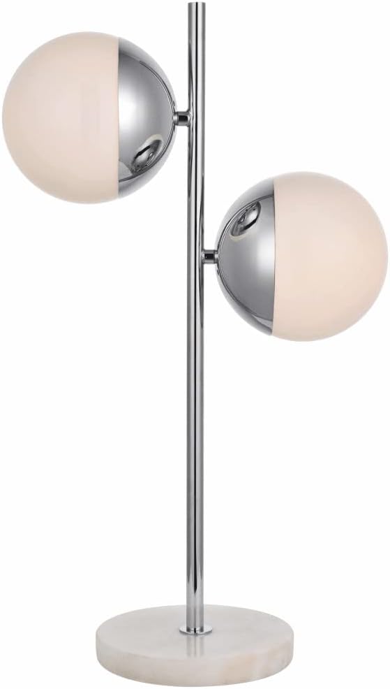 Eclipse 2-Light Metal & Glass Table Lamp in Chrome/Frosted White